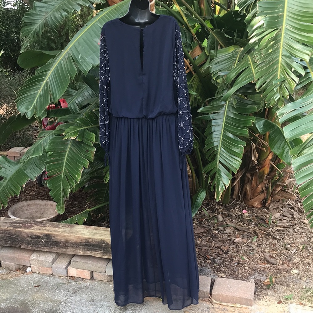 Betsy and Adam beaded sheer sleeve gown - Picture 7 of 13